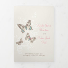 Braun-rosa Schmetterlinge für die Hochzeitserneuer Dreifach-gefaltete Programmkarte