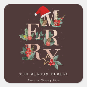 Braun Rose Gold Rot Grün Frohe Weihnachtsfolien Quadratischer Aufkleber
