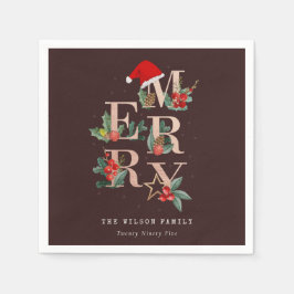 Braun Rose Gold Rot Grün Frohe Weihnachtsfolien Serviette