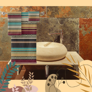 Braun, Rost, Gold, Aqua Streifen und Muster Handtu Badhandtuch Set