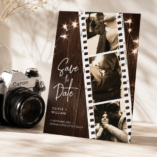 Braun Rustikal Fotoautomat Save the Date Hochzeit Ankündigungspostkarte