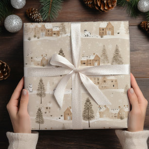 Braun Rustikal Weihnachts-Winterdorf Geschenkpapier