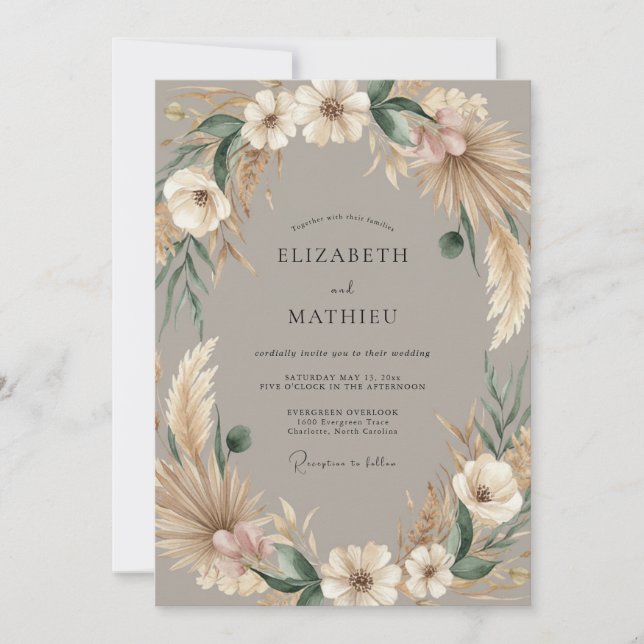 Braun-rustikale bohemian Hochzeit Einladung (Vorderseite)