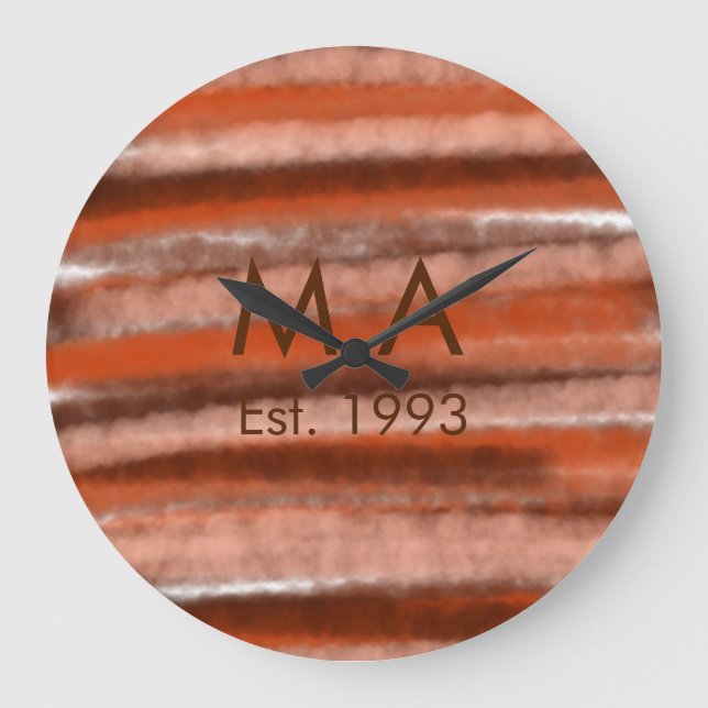 Braun rustikale Boho-Name-Buchstabe-Jahr-Datums-Te Große Wanduhr (Vorderseite)