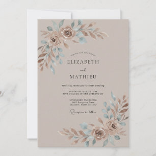 Braun-rustikale florale romantische Hochzeit Einladung