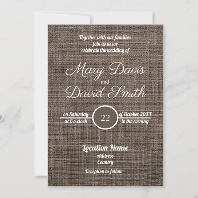 Braun rustikale Hintergrund Hochzeitseinladung Einladung (Vorderseite)
