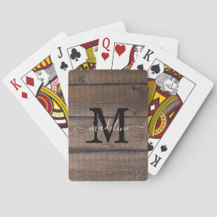 Braun-rustikale Monogramm-Schrift Custom  Spielkarten