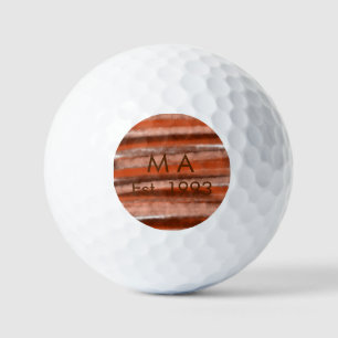 Braun rustikaler Boho-Name, Buchstabe, Jahr, Datum Golfball