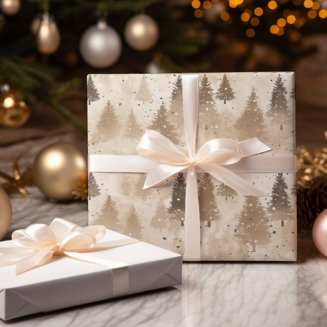 Braun Rustikaler Weihnachtsbaum Geschenkpapier (Von Creator hochgeladen)