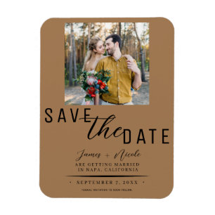 Braun Save the Date Foto Hochzeit Magnet