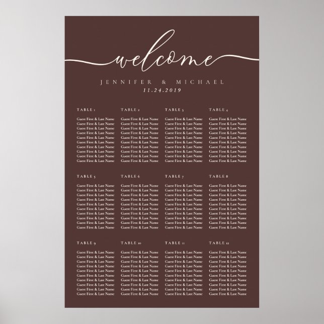 Braun Schokolade Willkommen Hochzeit Placing Sitzo Poster (Vorne)
