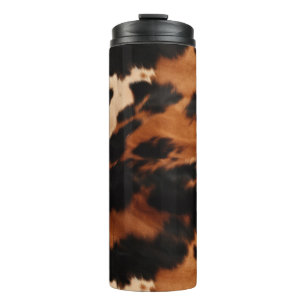 Braun Schwarz Creme Faux-Kuh-Druck Thermosbecher