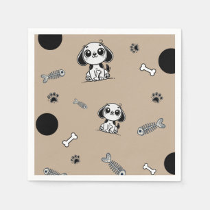 Braun & Schwarz Fischgräten Welpen-Hundegeburtstag Serviette