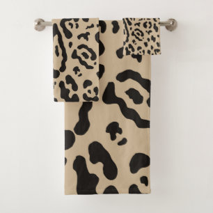 Braun & Schwarz Gepard Leopard Tierprint Badhandtuch Set