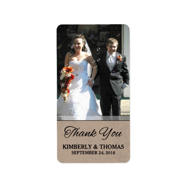 Braun & Schwarz Hochzeit kundenspezifisches Foto D Adressaufkleber (Vorne)