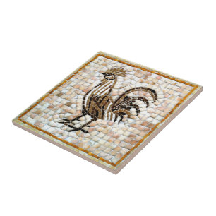Braun-Schwarz-Mosaik-Hahndesign Fliese