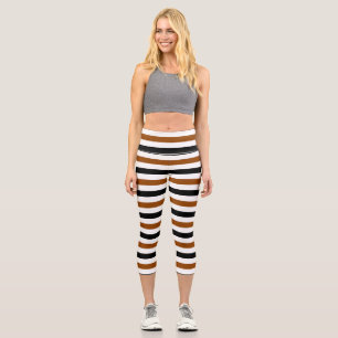 Braun Schwarz und weiß gestreiftes Design Capri Leggings