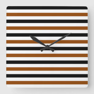 Braun Schwarz und weiß Streifen Design Quadratische Wanduhr