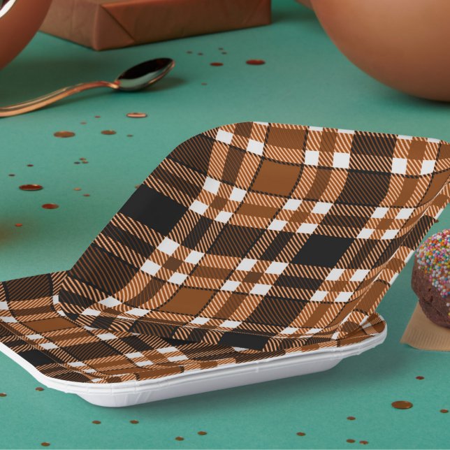 Braun Schwarz Weiß Flanell Karomuster Design  Pappteller (Von Creator hochgeladen)
