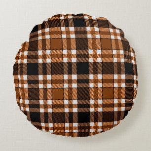 Braun Schwarz Weiß Flanell Karomuster Design Rundes Kissen