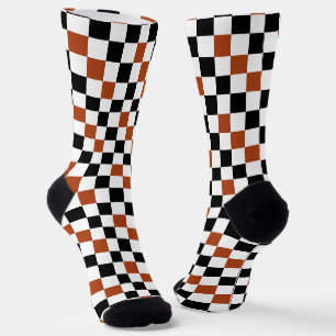 Braun Schwarz Weiß Karomuster Design Socken