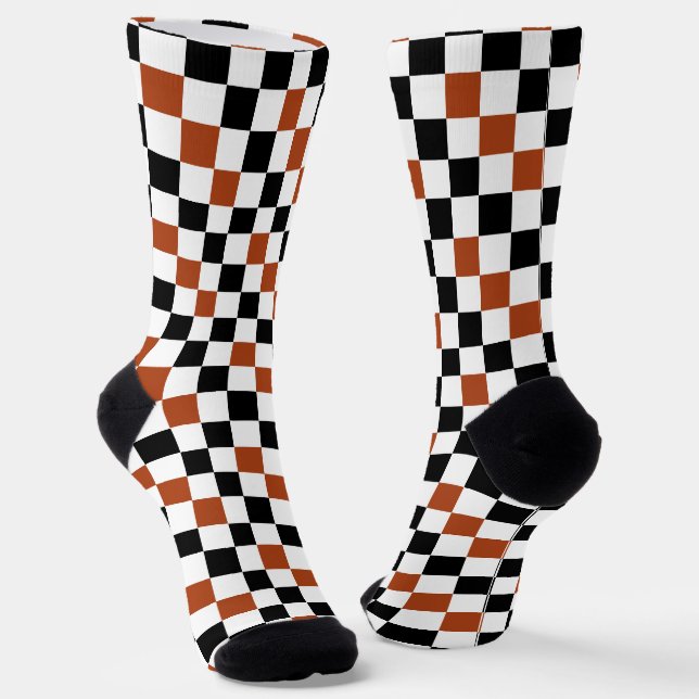 Braun Schwarz Weiß Karomuster Design  Socken (Gewinkelt)