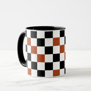 Braun Schwarz Weiß Karomuster Design Tasse