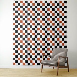 Braun Schwarz Weiß Karomuster Design Wandteppich