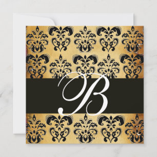 BRAUN SCHWARZER DAMAST PARCHMENT MONOGRAMM weiß Einladung