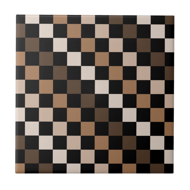 Braun-schwarzes Gingham-Karo-Muster Fliese (Vorderseite)