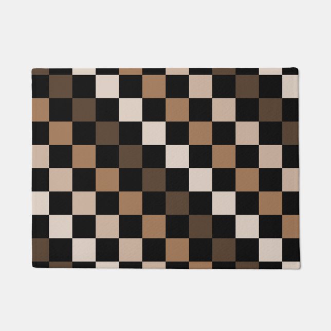 Braun-schwarzes Gingham-Karo-Muster Fußmatte (Vorderseite)