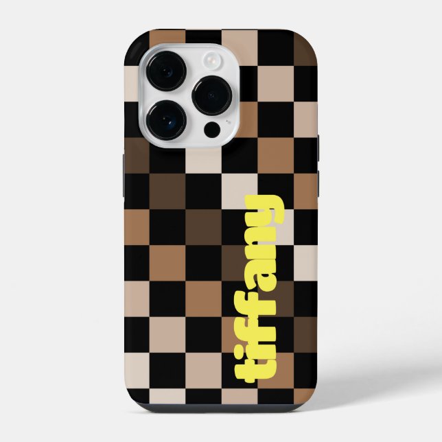Braun-schwarzes Gingham-Karo-Muster iPhone Hülle (Rückseite)