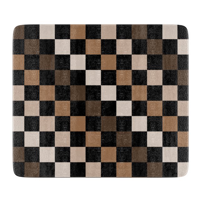 Braun-schwarzes Gingham-Karo-Muster Schneidebrett (Vorderseite)