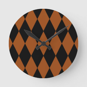 Braun-schwarzes Harlekin-Diamanten-Schachbrett-Des Runde Wanduhr