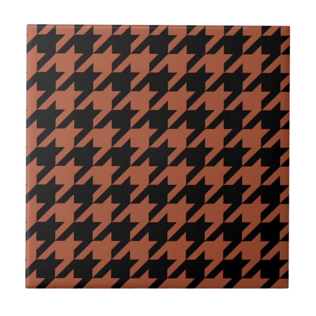 Braun-schwarzes Houndstooth-Karomuster  Fliese (Vorderseite)