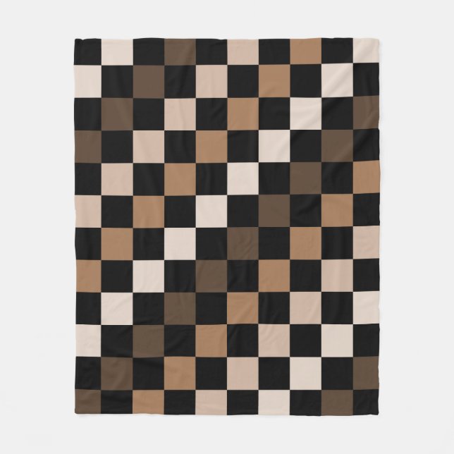 Braun schwarzes kariertes Gingham-Muster Fleecedecke (Vorderseite)