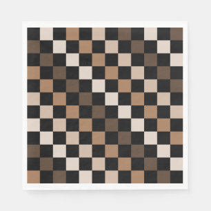 Braun schwarzes kariertes Gingham-Muster Serviette