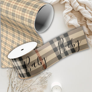 Braun-schwarzes Karo Schrift Elegante Babyparty-Sa Satinband