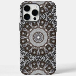 Braun-silbernes Kaleidoskop-Mandala-Muster iPhone 16 Pro Max Hülle