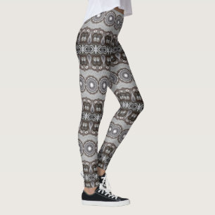 Braun-silbernes Kaleidoskop-Mandala-Muster Leggings