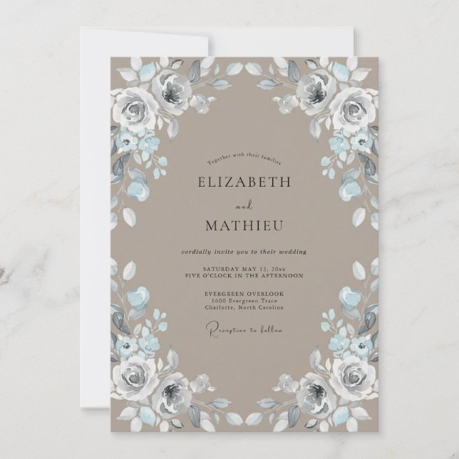 Braun-silbrige Hochzeit mit Laub Einladung (Vorderseite)