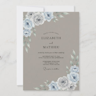Braun Stahl Ranunculus Sanfte Eukalyptus-Hochzeit Einladung