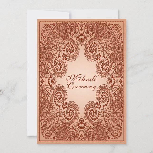 Braun, Tan Henna Mehndi Party Einladung (Vorderseite)