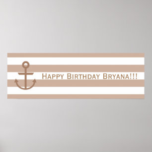 Braun Taupe & White Strip Anchor Custom Banner Poster