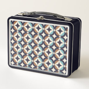 Braun-Teal-Muster im Stil der Mitte des Jahrhunder Metall Brotdose