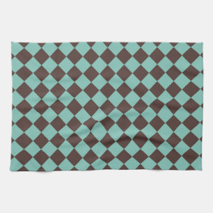 Braun-Teal-Schachbrett-Diamantmuster Geschirrtuch