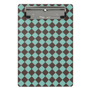 Braun-Teal-Schachbrett-Diamantmuster Mini Klemmbrett