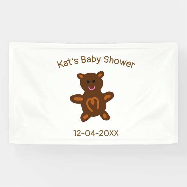 Braun Teddy Bären Babydusche hinzufügen Name Datum Banner (Horizontal)