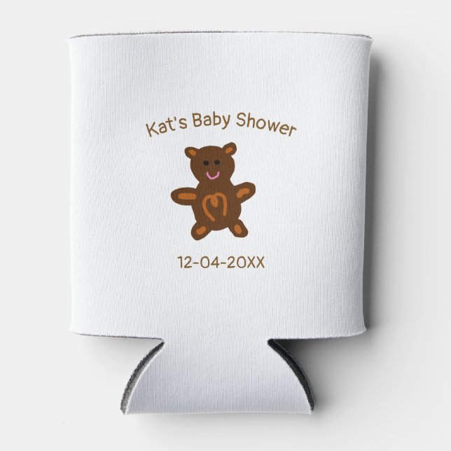 Braun Teddy Bären Babydusche hinzufügen Name Datum Dosenkühler (Vorderseite)