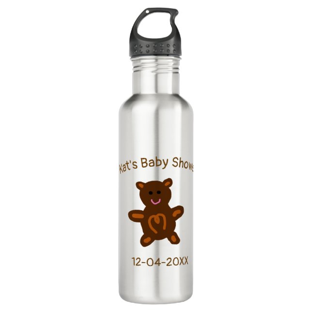 Braun Teddy Bären Babydusche hinzufügen Name Datum Edelstahlflasche (Vorderseite)